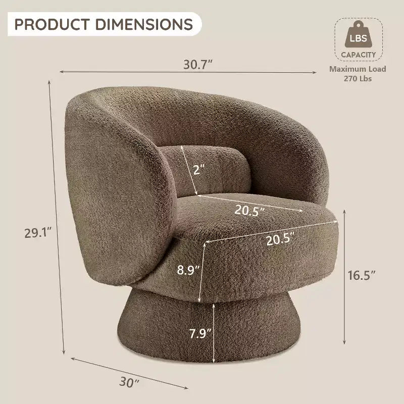 Swivel Accent Chair, 360 Barrel Reading Chair with Pillows, Single Sofa Armchair for Living Room, Bedroom, Waiting Room