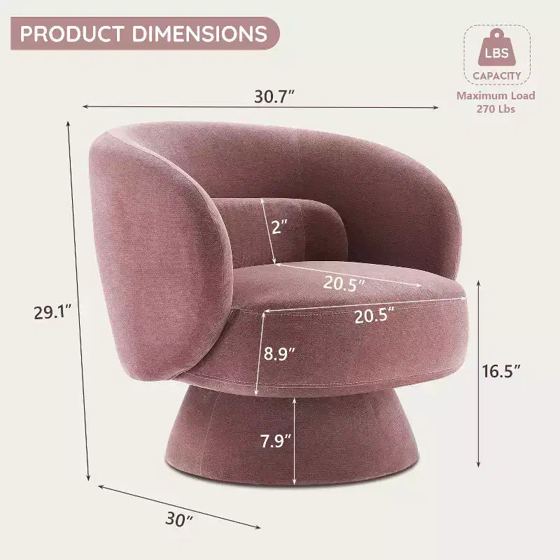 Swivel Accent Chair, 360 Barrel Reading Chair with Pillows, Single Sofa Armchair for Living Room, Bedroom, Waiting Room