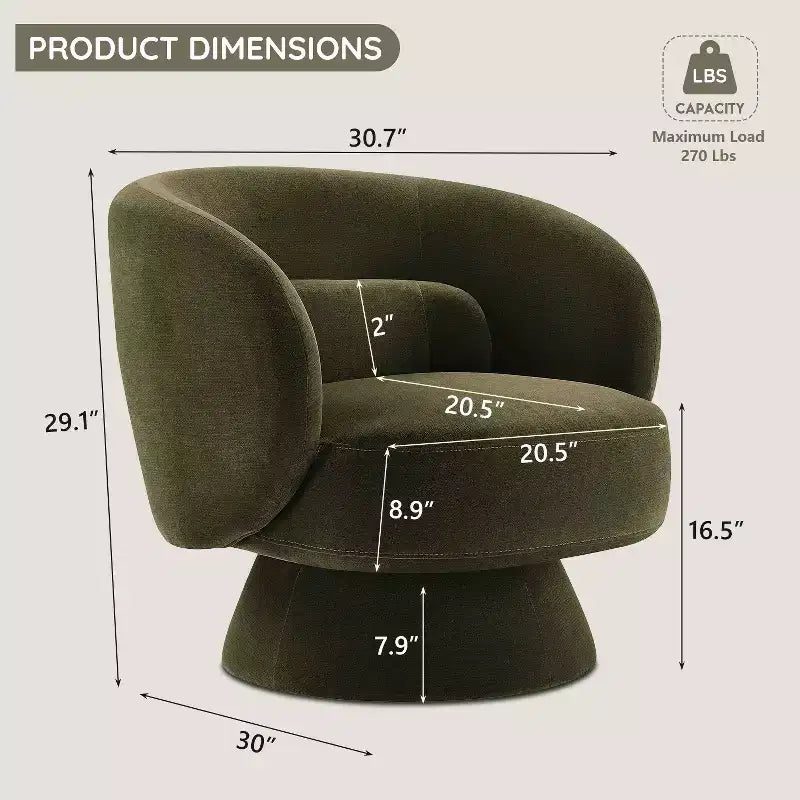 Swivel Accent Chair, 360 Barrel Reading Chair with Pillows, Single Sofa Armchair for Living Room, Bedroom, Waiting Room