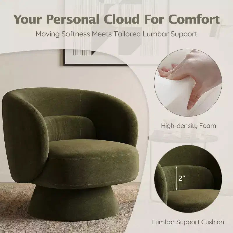 Swivel Accent Chair, 360 Barrel Reading Chair with Pillows, Single Sofa Armchair for Living Room, Bedroom, Waiting Room