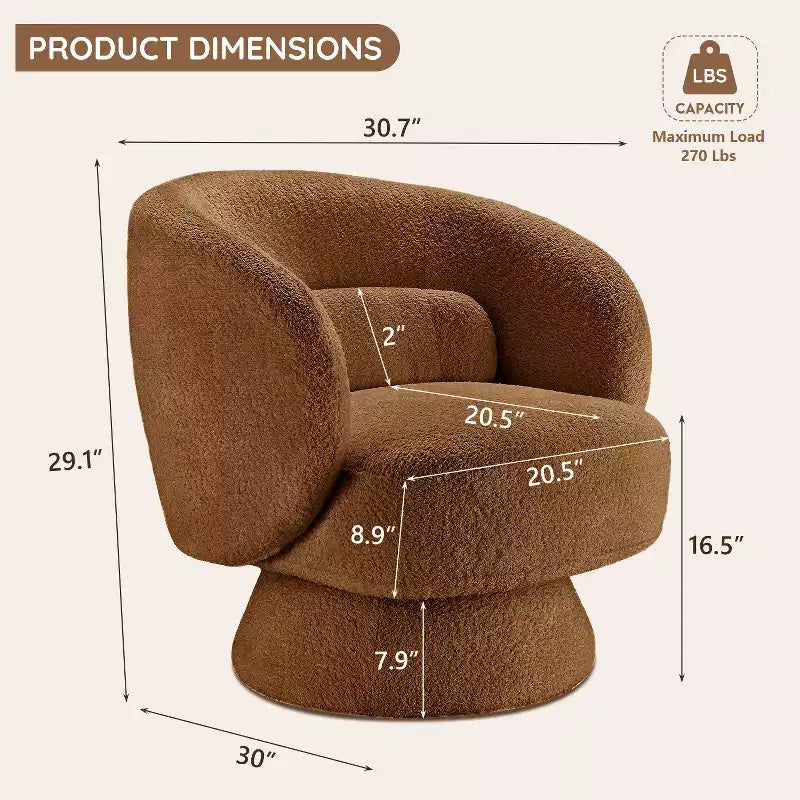 Swivel Accent Chair, 360 Barrel Reading Chair with Pillows, Single Sofa Armchair for Living Room, Bedroom, Waiting Room