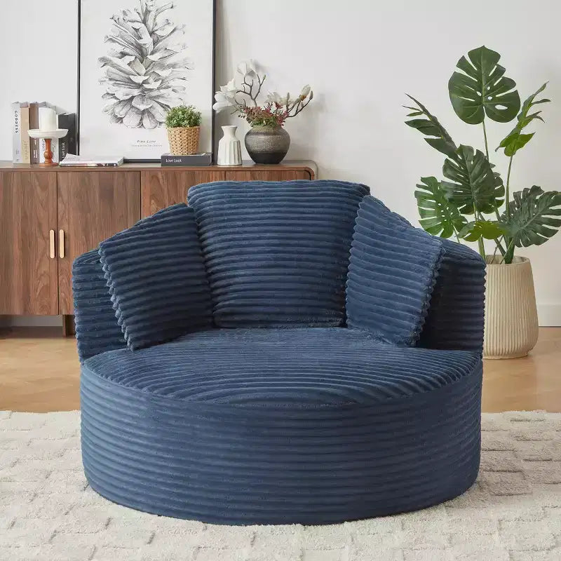 48.8 Oversized Corduroy Round Sofa Chair, Chaise Lounge Chair with Cushioned Backrest for Living Room, Bedroom, Apartment - ModernLuxe
