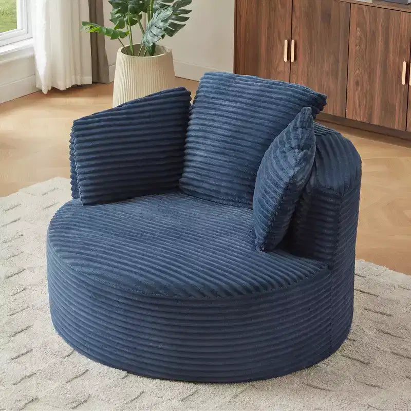 48.8 Oversized Corduroy Round Sofa Chair, Chaise Lounge Chair with Cushioned Backrest for Living Room, Bedroom, Apartment - ModernLuxe