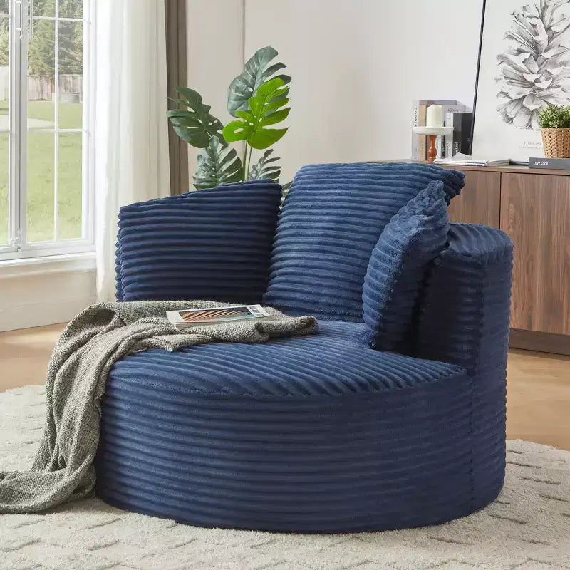 48.8 Oversized Corduroy Round Sofa Chair, Chaise Lounge Chair with Cushioned Backrest for Living Room, Bedroom, Apartment - ModernLuxe