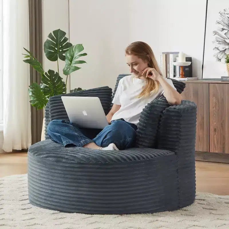 48.8 Oversized Corduroy Round Sofa Chair, Chaise Lounge Chair with Cushioned Backrest for Living Room, Bedroom, Apartment - ModernLuxe