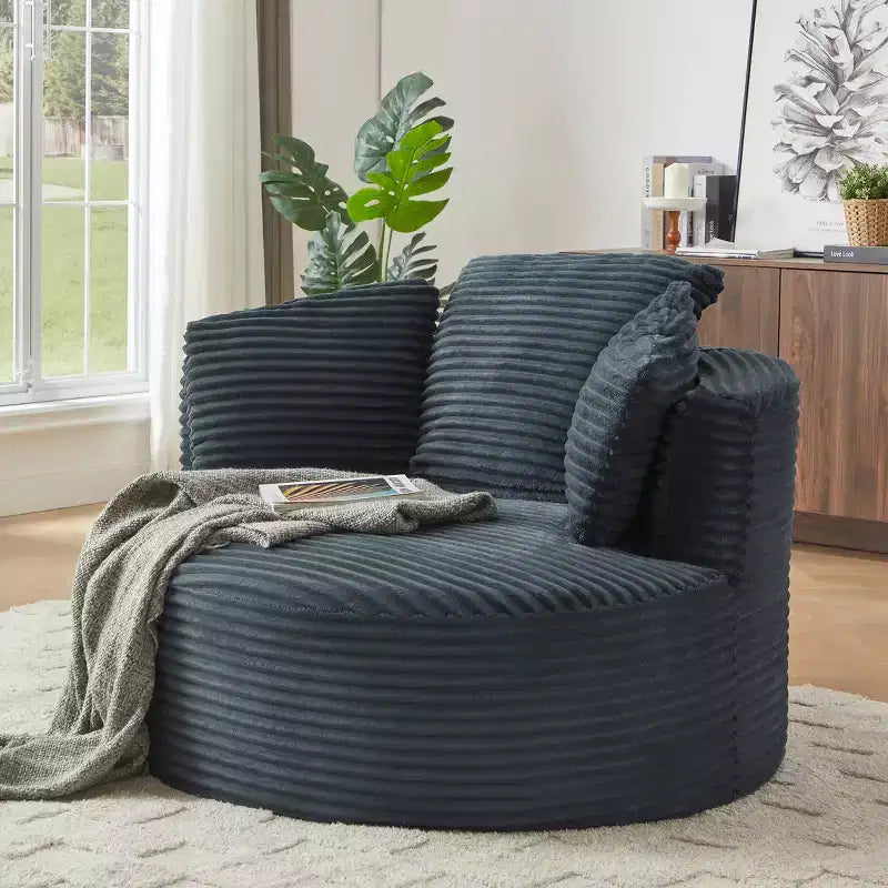 48.8 Oversized Corduroy Round Sofa Chair, Chaise Lounge Chair with Cushioned Backrest for Living Room, Bedroom, Apartment - ModernLuxe