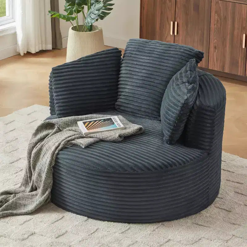 48.8 Oversized Corduroy Round Sofa Chair, Chaise Lounge Chair with Cushioned Backrest for Living Room, Bedroom, Apartment - ModernLuxe