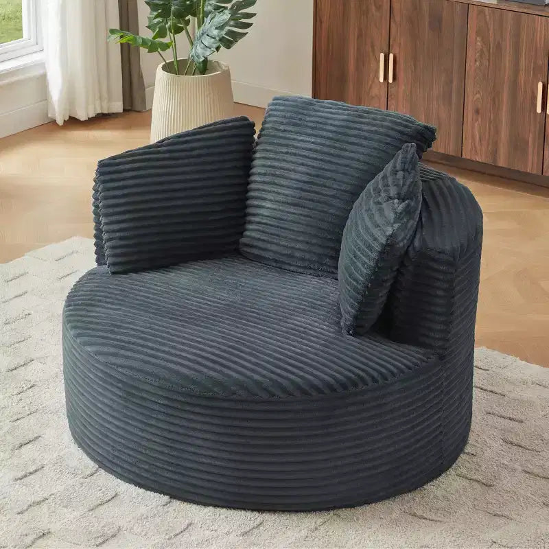 48.8 Oversized Corduroy Round Sofa Chair, Chaise Lounge Chair with Cushioned Backrest for Living Room, Bedroom, Apartment - ModernLuxe