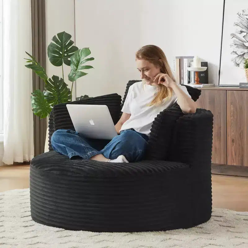 48.8 Oversized Corduroy Round Sofa Chair, Chaise Lounge Chair with Cushioned Backrest for Living Room, Bedroom, Apartment - ModernLuxe