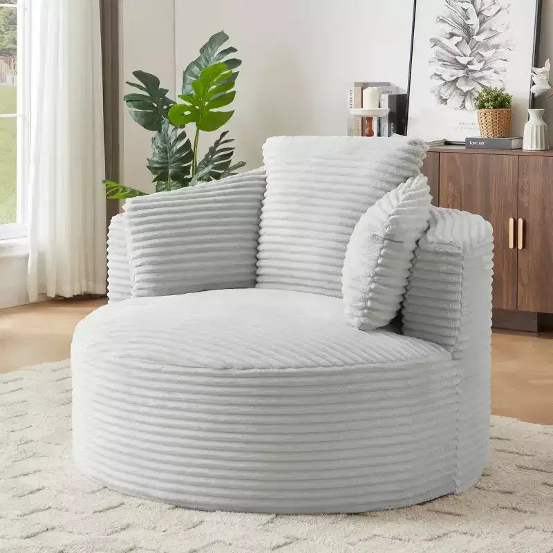48.8 Oversized Corduroy Round Sofa Chair, Chaise Lounge Chair with Cushioned Backrest for Living Room, Bedroom, Apartment - ModernLuxe