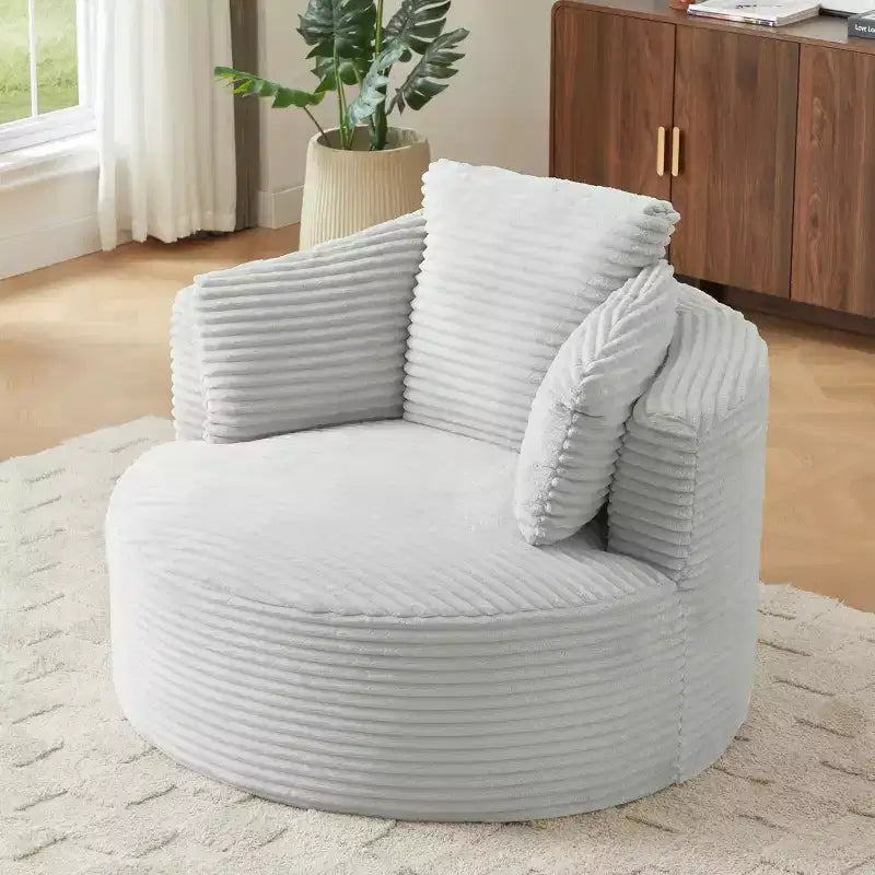 48.8 Oversized Corduroy Round Sofa Chair, Chaise Lounge Chair with Cushioned Backrest for Living Room, Bedroom, Apartment - ModernLuxe