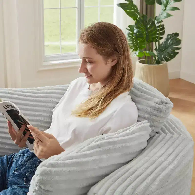 48.8 Oversized Corduroy Round Sofa Chair, Chaise Lounge Chair with Cushioned Backrest for Living Room, Bedroom, Apartment - ModernLuxe
