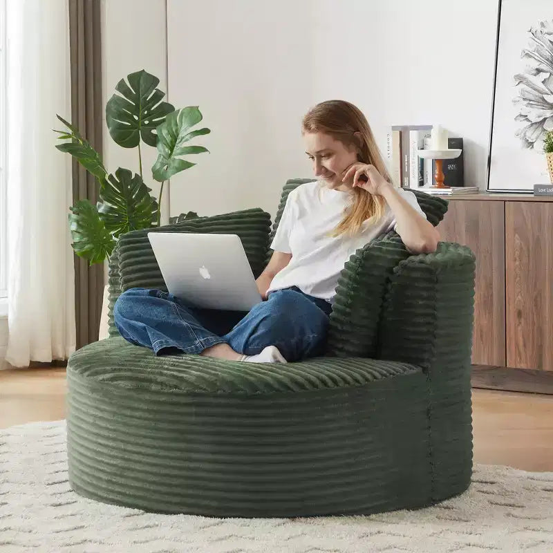 48.8 Oversized Corduroy Round Sofa Chair, Chaise Lounge Chair with Cushioned Backrest for Living Room, Bedroom, Apartment - ModernLuxe