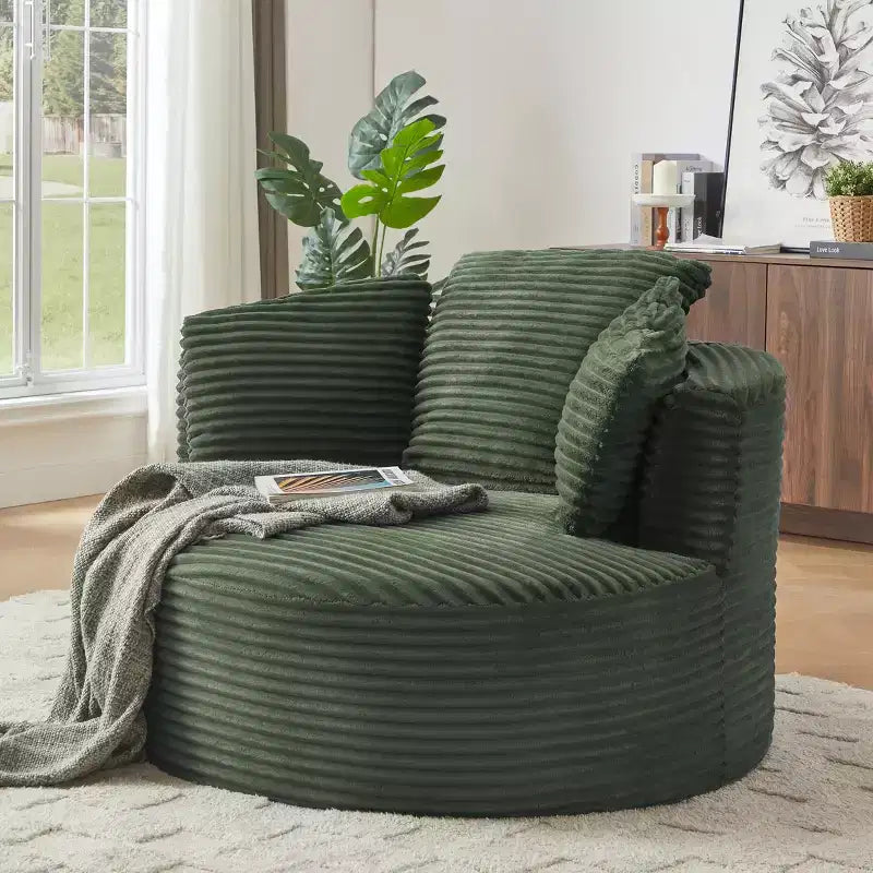 48.8 Oversized Corduroy Round Sofa Chair, Chaise Lounge Chair with Cushioned Backrest for Living Room, Bedroom, Apartment - ModernLuxe