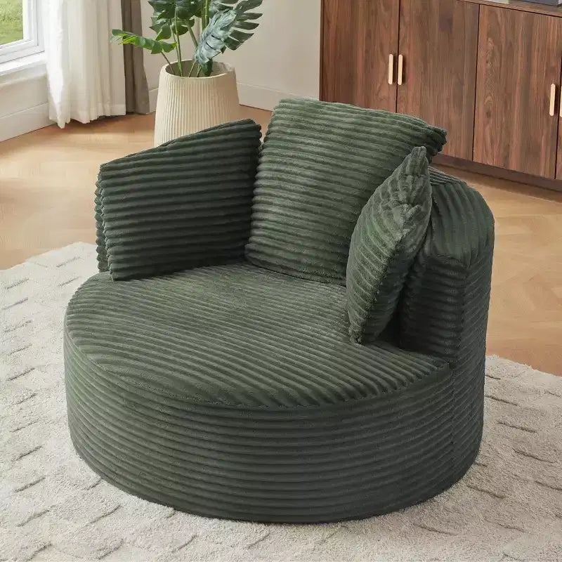 48.8 Oversized Corduroy Round Sofa Chair, Chaise Lounge Chair with Cushioned Backrest for Living Room, Bedroom, Apartment - ModernLuxe