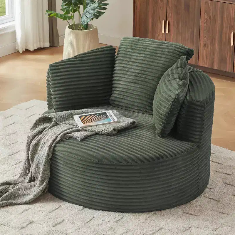 48.8 Oversized Corduroy Round Sofa Chair, Chaise Lounge Chair with Cushioned Backrest for Living Room, Bedroom, Apartment - ModernLuxe