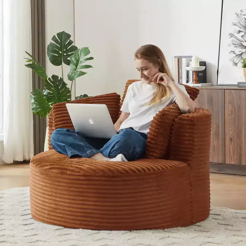 48.8 Oversized Corduroy Round Sofa Chair, Chaise Lounge Chair with Cushioned Backrest for Living Room, Bedroom, Apartment - ModernLuxe