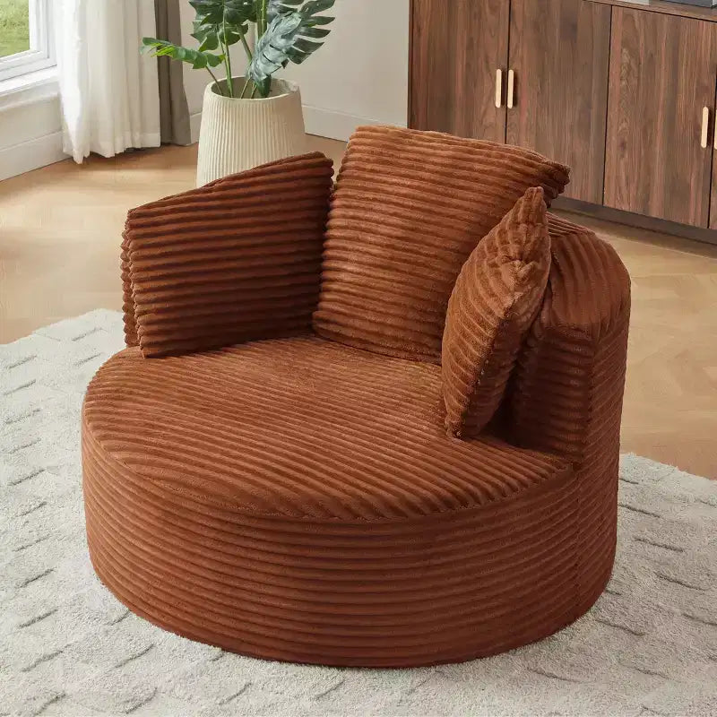48.8 Oversized Corduroy Round Sofa Chair, Chaise Lounge Chair with Cushioned Backrest for Living Room, Bedroom, Apartment - ModernLuxe