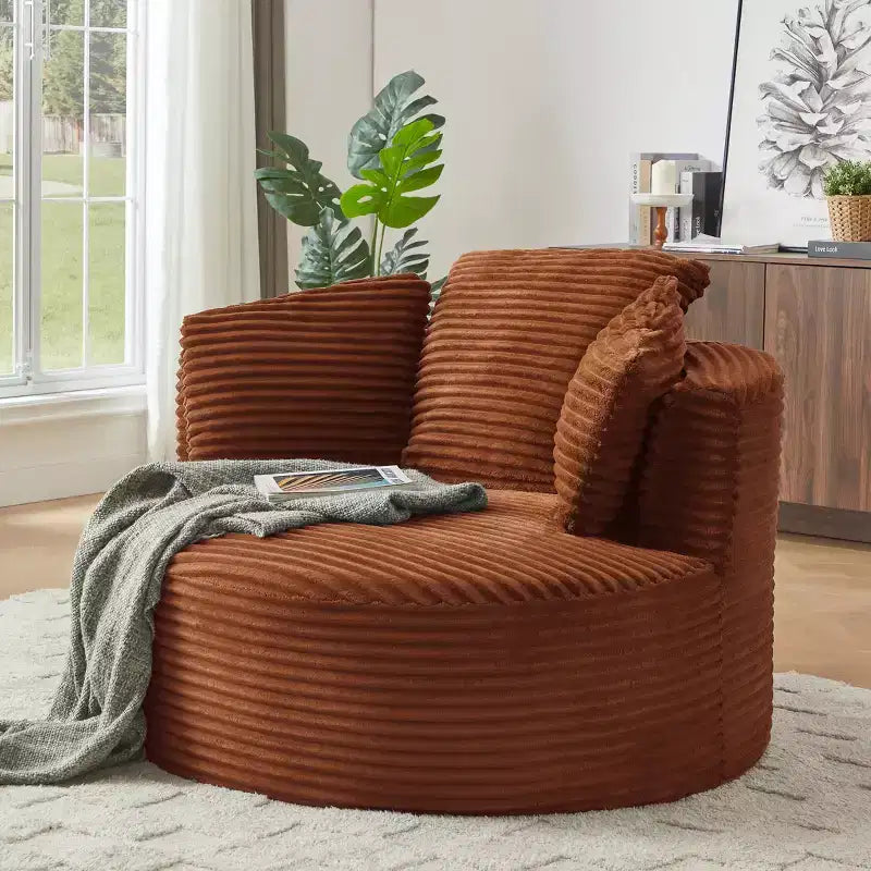 48.8 Oversized Corduroy Round Sofa Chair, Chaise Lounge Chair with Cushioned Backrest for Living Room, Bedroom, Apartment - ModernLuxe