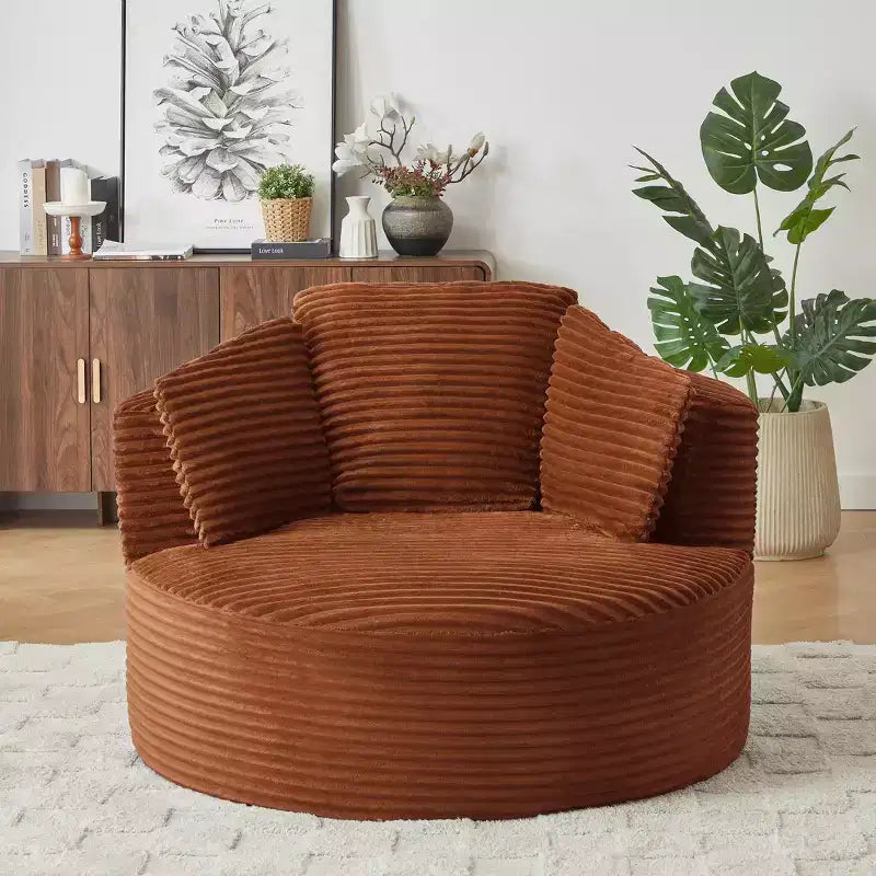 48.8 Oversized Corduroy Round Sofa Chair, Chaise Lounge Chair with Cushioned Backrest for Living Room, Bedroom, Apartment - ModernLuxe