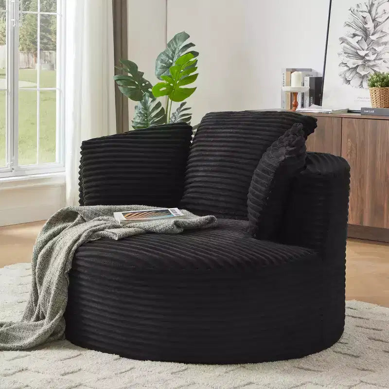 48.8 Oversized Corduroy Round Sofa Chair, Chaise Lounge Chair with Cushioned Backrest for Living Room, Bedroom, Apartment - ModernLuxe
