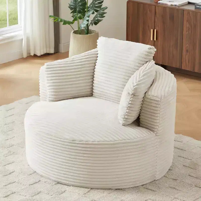48.8 Oversized Corduroy Round Sofa Chair, Chaise Lounge Chair with Cushioned Backrest for Living Room, Bedroom, Apartment - ModernLuxe