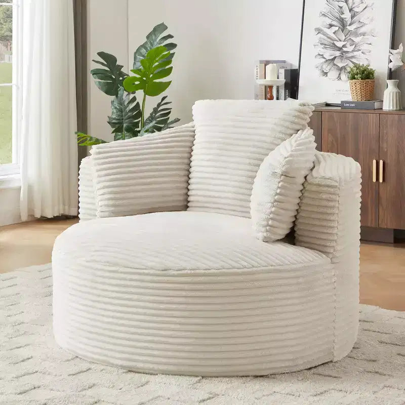 48.8 Oversized Corduroy Round Sofa Chair, Chaise Lounge Chair with Cushioned Backrest for Living Room, Bedroom, Apartment - ModernLuxe
