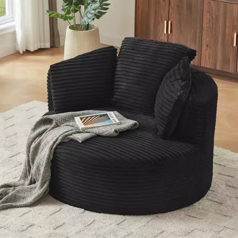 48.8 Oversized Corduroy Round Sofa Chair, Chaise Lounge Chair with Cushioned Backrest for Living Room, Bedroom, Apartment - ModernLuxe