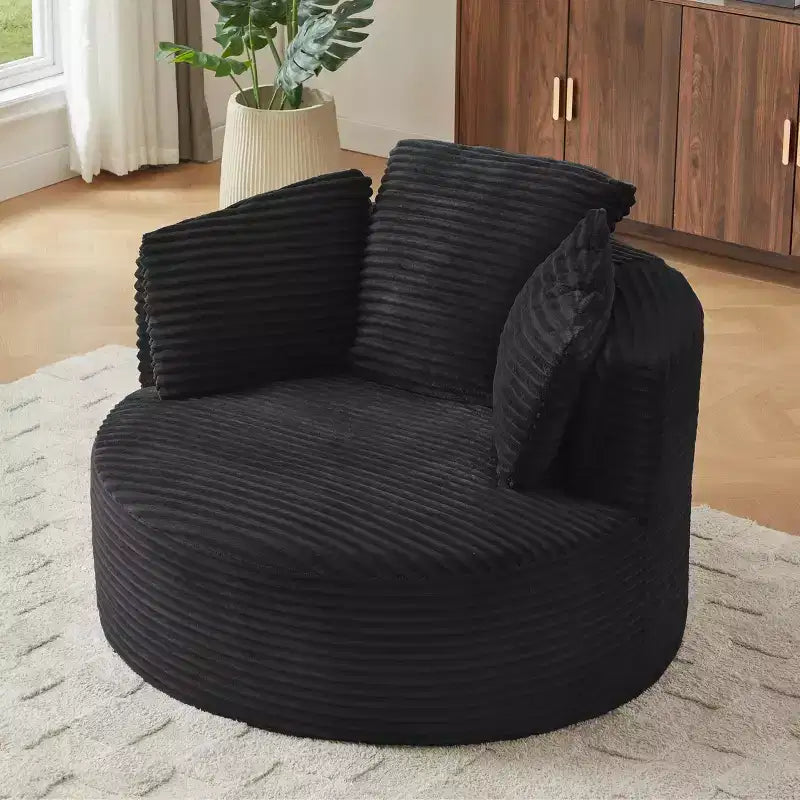 48.8 Oversized Corduroy Round Sofa Chair, Chaise Lounge Chair with Cushioned Backrest for Living Room, Bedroom, Apartment - ModernLuxe
