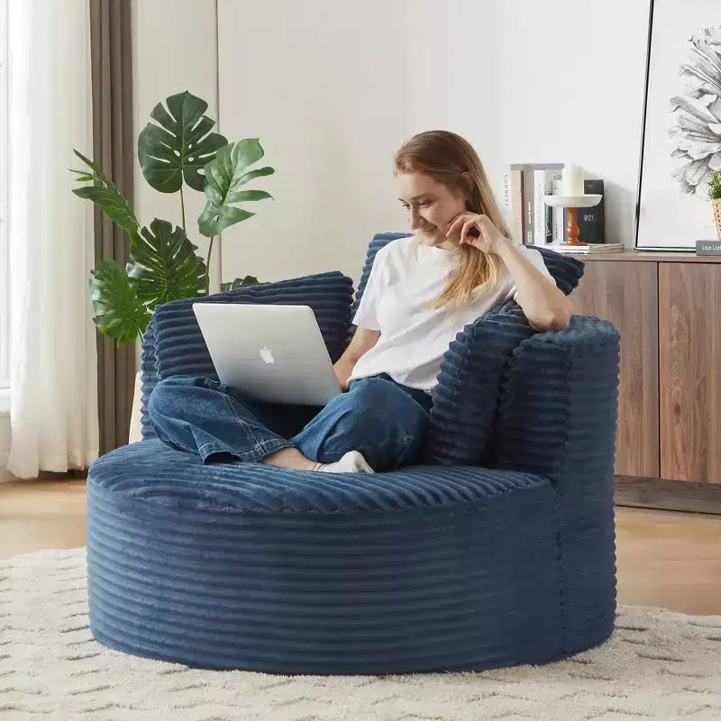 48.8 Oversized Corduroy Round Sofa Chair, Chaise Lounge Chair with Cushioned Backrest for Living Room, Bedroom, Apartment - ModernLuxe