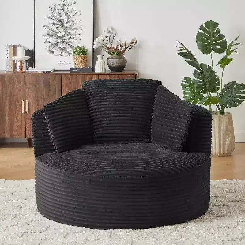 48.8 Oversized Corduroy Round Sofa Chair, Chaise Lounge Chair with Cushioned Backrest for Living Room, Bedroom, Apartment - ModernLuxe