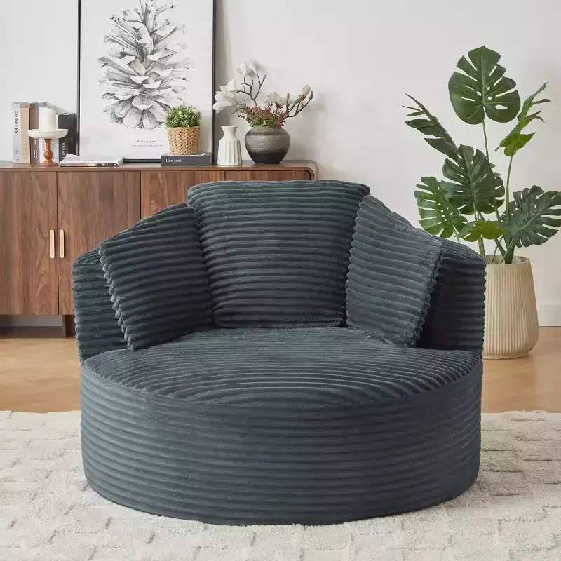 48.8 Oversized Corduroy Round Sofa Chair, Chaise Lounge Chair with Cushioned Backrest for Living Room, Bedroom, Apartment - ModernLuxe