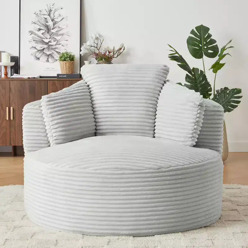 48.8 Oversized Corduroy Round Sofa Chair, Chaise Lounge Chair with Cushioned Backrest for Living Room, Bedroom, Apartment - ModernLuxe