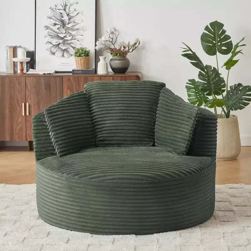48.8 Oversized Corduroy Round Sofa Chair, Chaise Lounge Chair with Cushioned Backrest for Living Room, Bedroom, Apartment - ModernLuxe