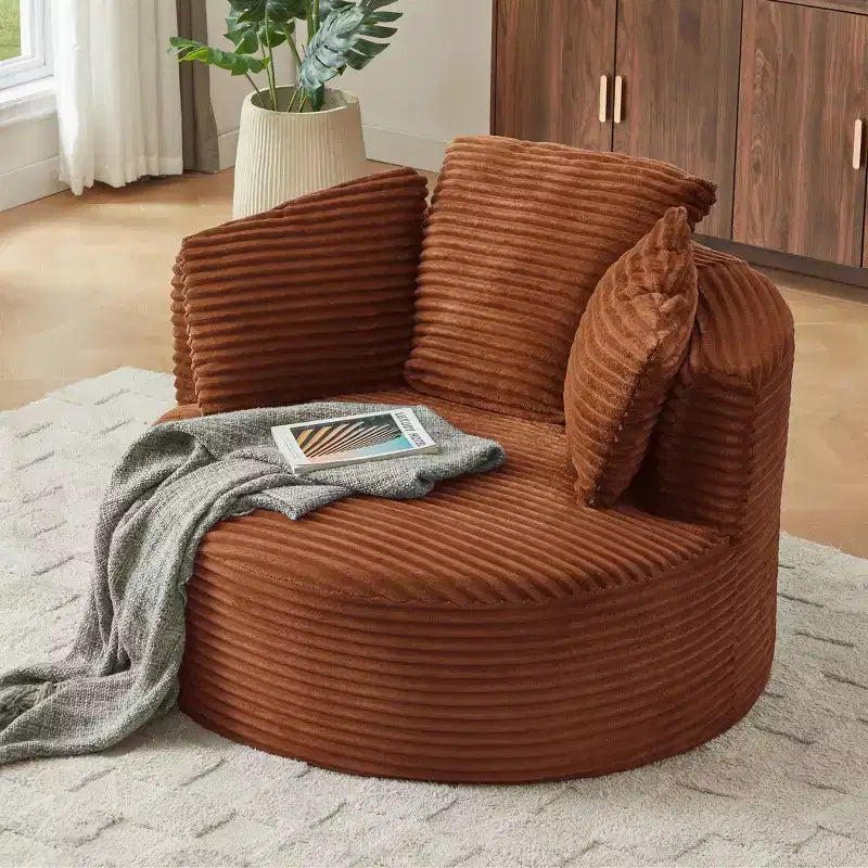 48.8 Oversized Corduroy Round Sofa Chair, Chaise Lounge Chair with Cushioned Backrest for Living Room, Bedroom, Apartment - ModernLuxe