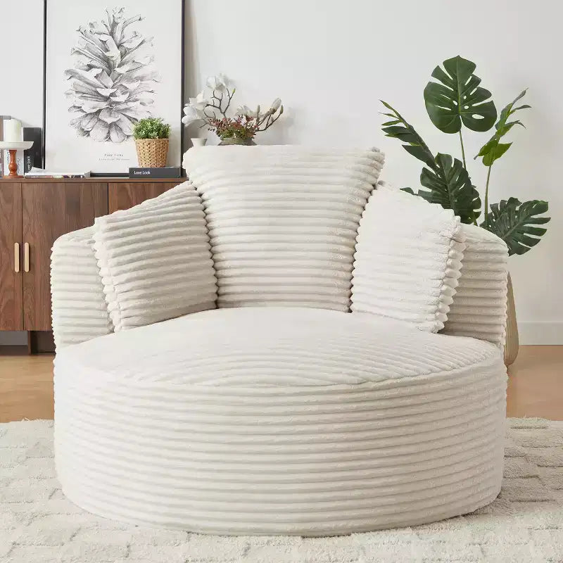 48.8 Oversized Corduroy Round Sofa Chair, Chaise Lounge Chair with Cushioned Backrest for Living Room, Bedroom, Apartment - ModernLuxe