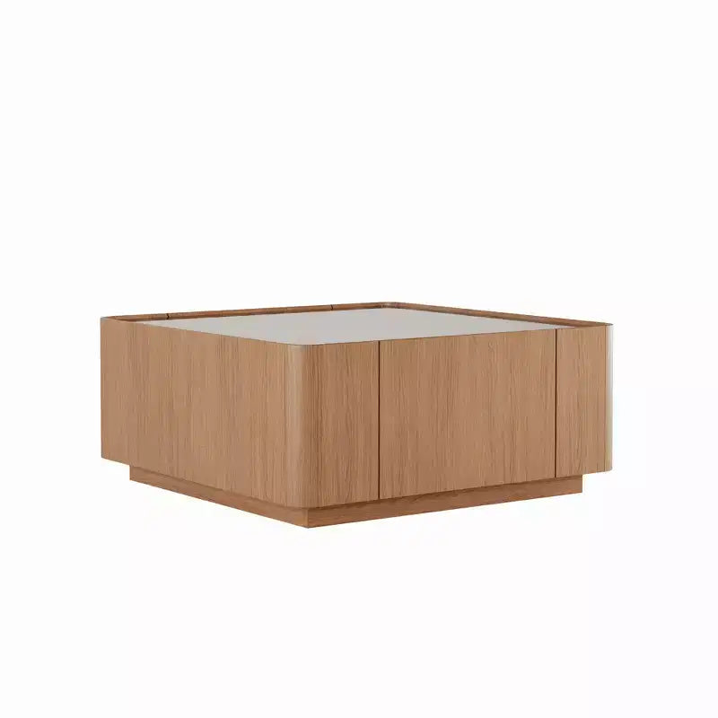 GDFStudio Kitto 31.5 Modern Wooden Square Glass Top Coffee Table with Storage Drawers