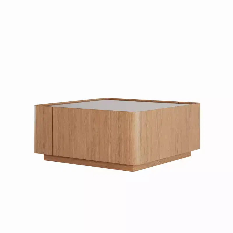 GDFStudio Kitto 31.5 Modern Wooden Square Glass Top Coffee Table with Storage Drawers