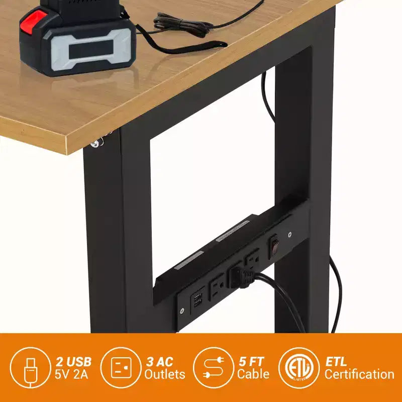 60 Inch Adjustable Height Workbench with Power Outlet, Heavy Duty 2000 lbs Capacity Table, with Foot Pads