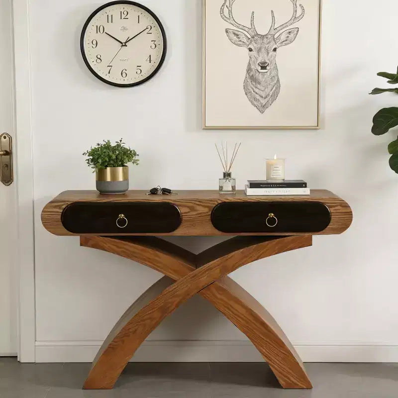 GDFStudio Garcia Modern Console Table with Cross Leg and Two Handle Drawers