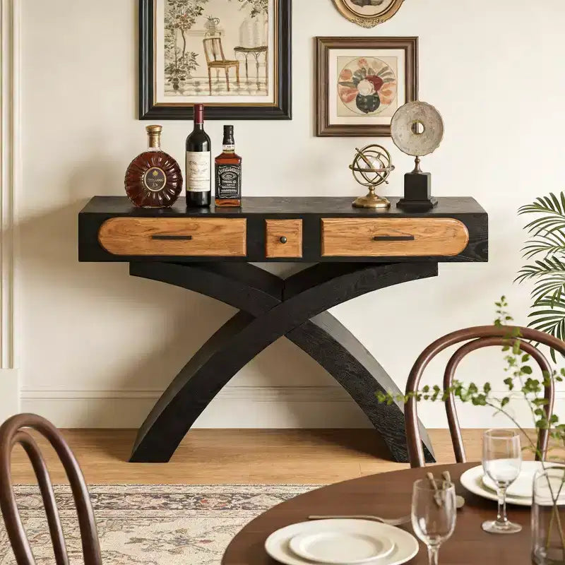GDFStudio Garcia Modern Console Table with Cross Leg and Two Handle Drawers