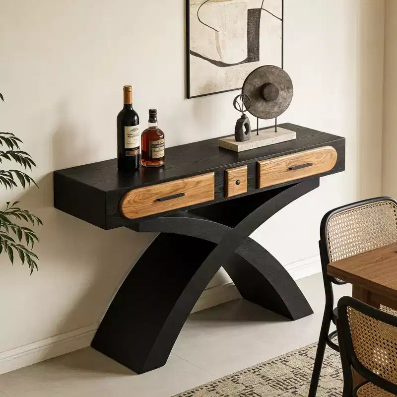 GDFStudio Garcia Modern Console Table with Cross Leg and Two Handle Drawers