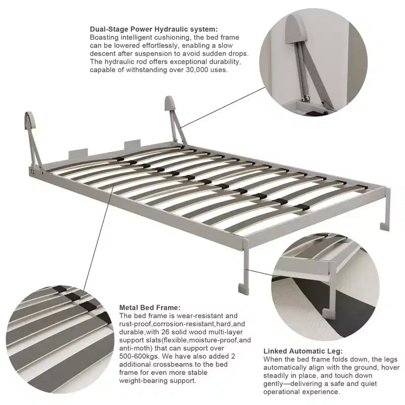 GDFStudio Musa Modern Queen Size Murphy Bed Frame with Wall Hardware Kit