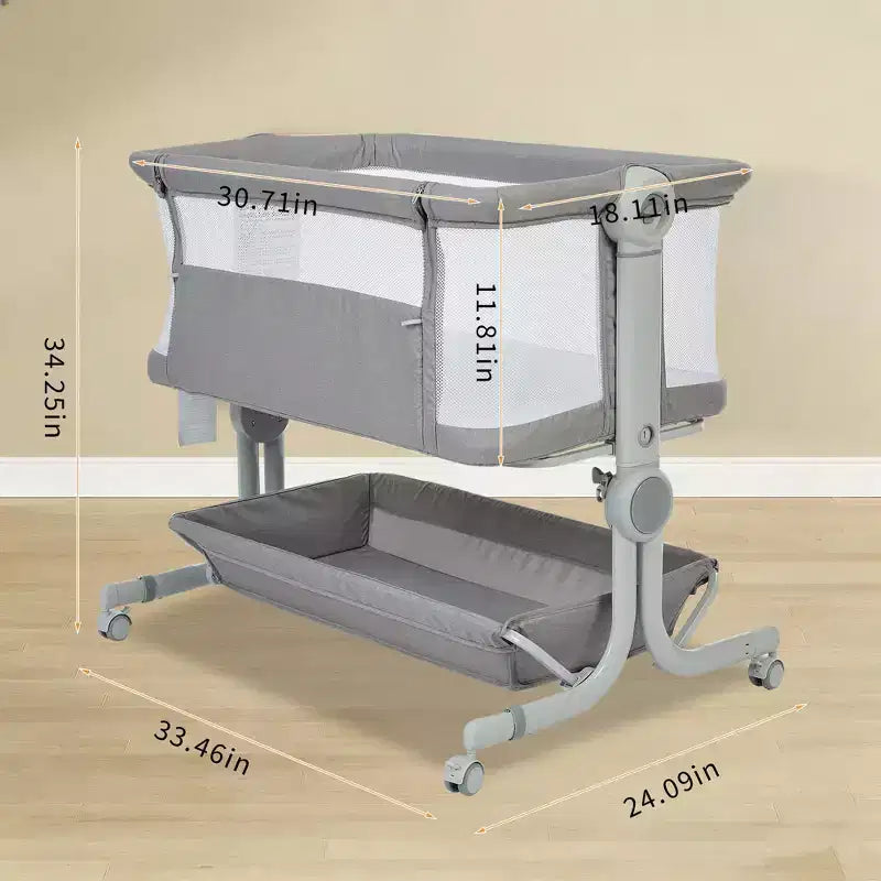 6-Height Adjustable Baby Bassinet Bedside Sleeper, 3-in-1 Portable Newborn Crib with Breathable Mesh Sides, Mattress and Large Storage