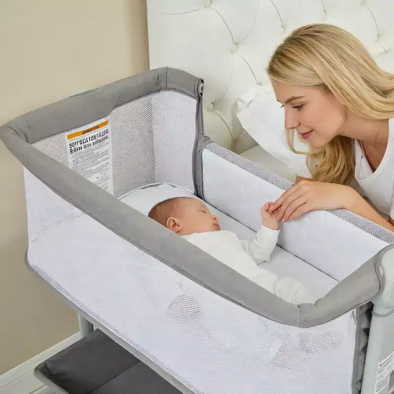 6-Height Adjustable Baby Bassinet Bedside Sleeper, 3-in-1 Portable Newborn Crib with Breathable Mesh Sides, Mattress and Large Storage