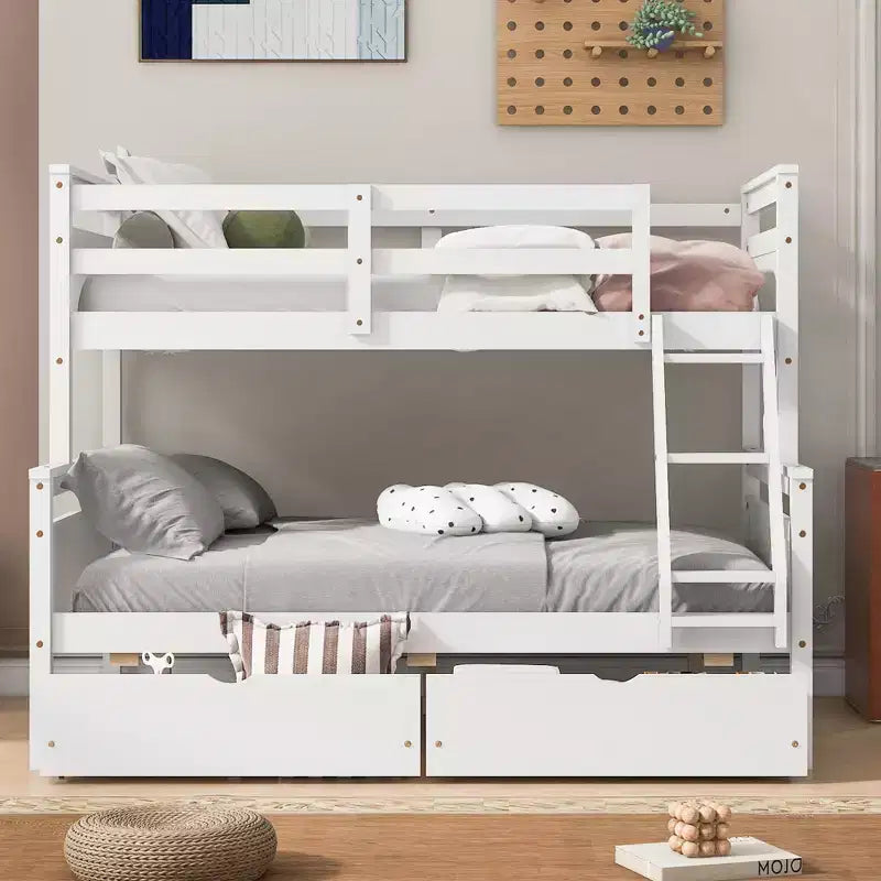 FAMYYT Twin Size Wood Bed?With ladder and Safety Guardrail, 2 Storage Drawers, Easy Assembly
