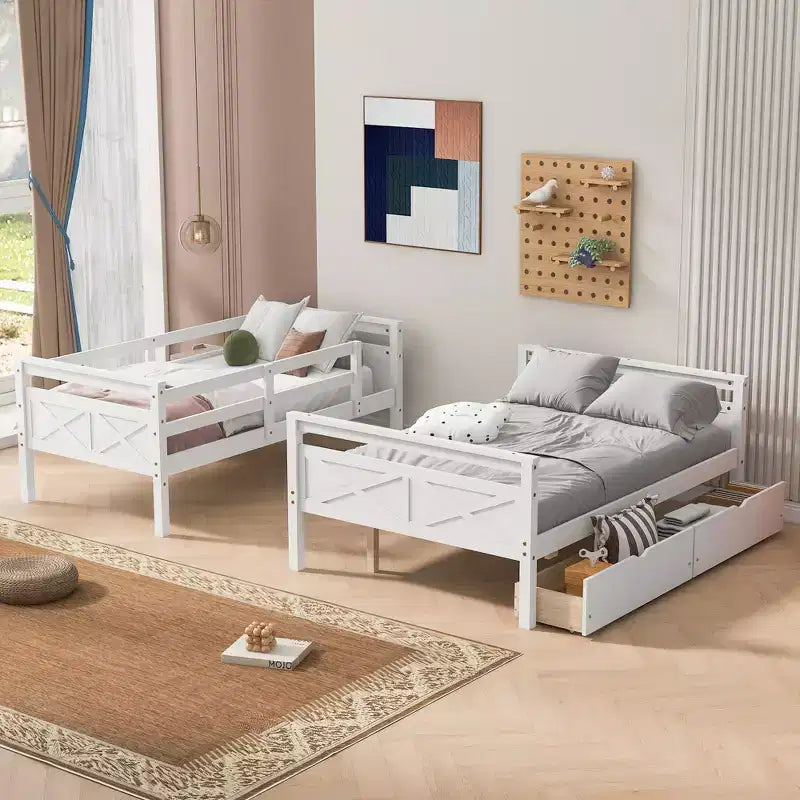 FAMYYT Twin Size Wood Bed?With ladder and Safety Guardrail, 2 Storage Drawers, Easy Assembly