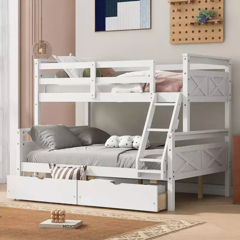FAMYYT Twin Size Wood Bed?With ladder and Safety Guardrail, 2 Storage Drawers, Easy Assembly