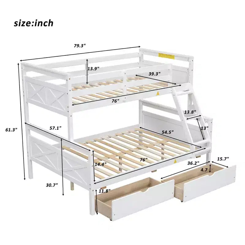 FAMYYT Twin Size Wood Bed?With ladder and Safety Guardrail, 2 Storage Drawers, Easy Assembly
