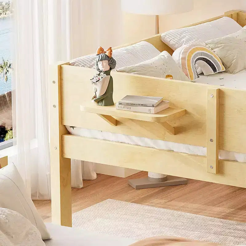 ModernLuxe Queen Size Solid Wood Bunk Bed with Storage Shelves & Built-In Tray, Convertible Bed Frame for Family/Vacation Home